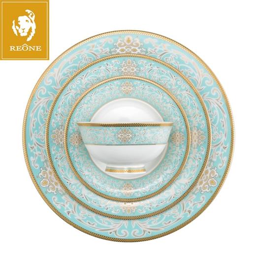 【样品特惠5.5折，无原包装仅1套，无货退款】雷澳娜高档骨瓷餐具碗碟套装家用欧式金边碗盘结婚礼品金域蓝湾10人用52头中餐具【不支持补差，非质量问题不退不换】S 商品图1