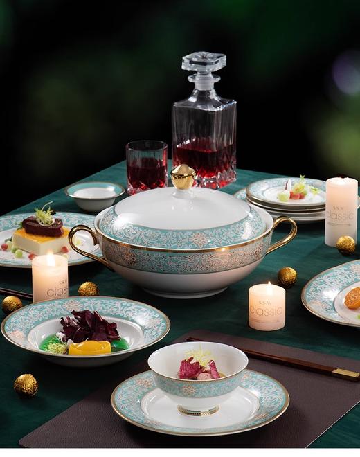 【样品特惠5.5折，无原包装仅1套，无货退款】雷澳娜高档骨瓷餐具碗碟套装家用欧式金边碗盘结婚礼品金域蓝湾10人用52头中餐具【不支持补差，非质量问题不退不换】S 商品图2