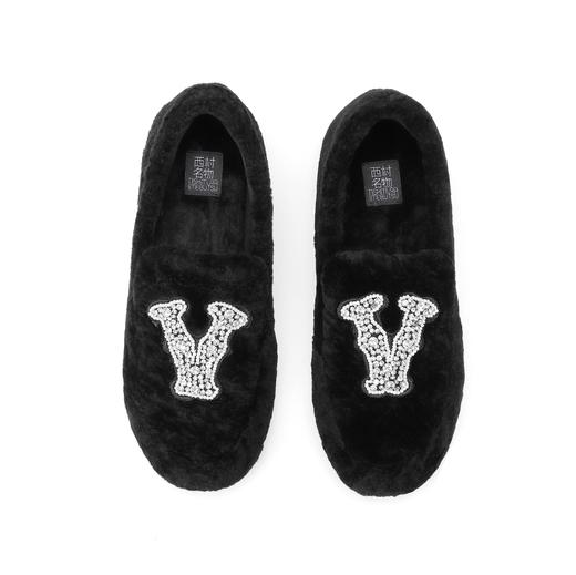 西村名物2024冬季新款复古休闲加绒拼接两穿勃肯鞋毛毛鞋X24DM47431 商品图6