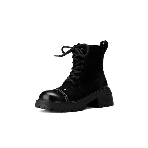 西村名物2024秋冬新款休闲拉链款美拉德厚底粗跟马丁靴女X24DS47211 商品图2