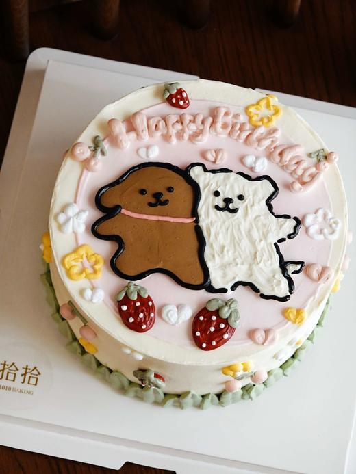 「线条小狗·贴贴狗」周年纪念日·手绘蛋糕·100%动物奶油（附图6寸·提前24小时预订） 商品图0