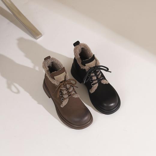 西村名物2024冬季新款时尚厚底加绒软底低跟棉鞋马丁靴女X24DS48271 商品图1