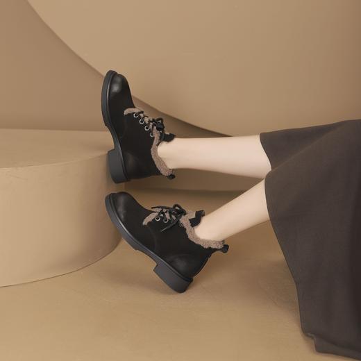 西村名物2024冬季新款时尚厚底加绒软底低跟棉鞋马丁靴女X24DS48271 商品图2