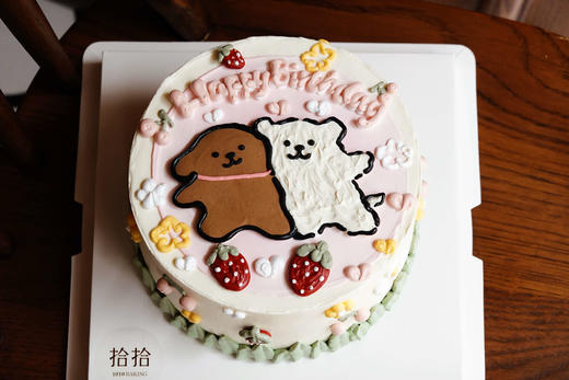 「线条小狗·贴贴狗」周年纪念日·手绘蛋糕·100%动物奶油（附图6寸·提前24小时预订） 商品图2