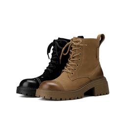 西村名物2024秋冬新款休闲拉链款美拉德厚底粗跟马丁靴女X24DS47211