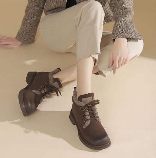 西村名物2024冬季新款时尚厚底加绒软底低跟棉鞋马丁靴女X24DS48271 商品图4