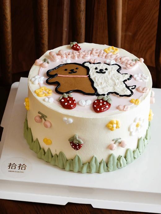 「线条小狗·贴贴狗」周年纪念日·手绘蛋糕·100%动物奶油（附图6寸·提前24小时预订） 商品图1