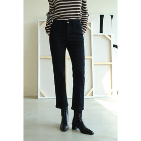 （小眠专属）HeyDress法式德绒牛仔裤女秋冬修身显瘦紧身加绒九分黑色铅笔裤子