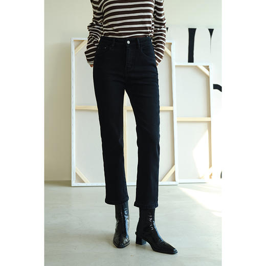（小眠专属）HeyDress法式德绒牛仔裤女秋冬修身显瘦紧身加绒九分黑色铅笔裤子 商品图0