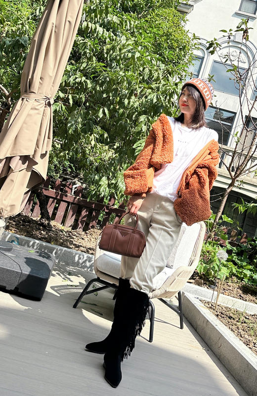 westory2024秋季新款美拉德真皮流苏尖头平底时尚高筒靴女W24DQ83951 商品图5