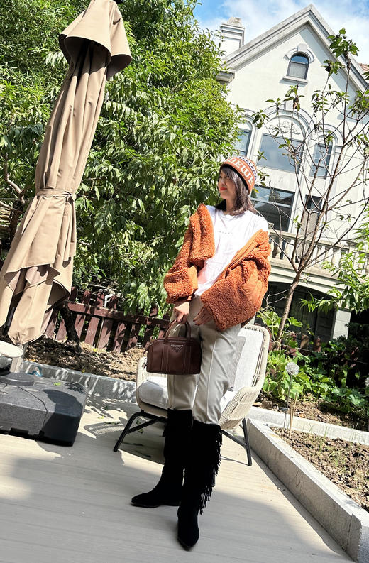 westory2024秋季新款美拉德真皮流苏尖头平底时尚高筒靴女W24DQ83951 商品图10