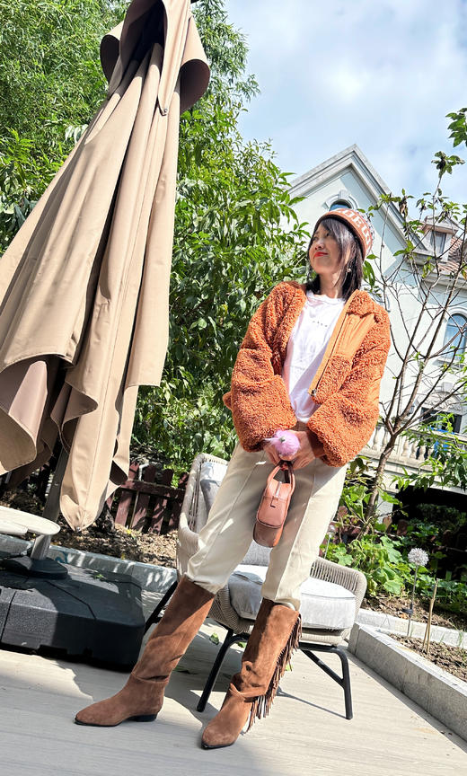 westory2024秋季新款美拉德真皮流苏尖头平底时尚高筒靴女W24DQ83951 商品图8