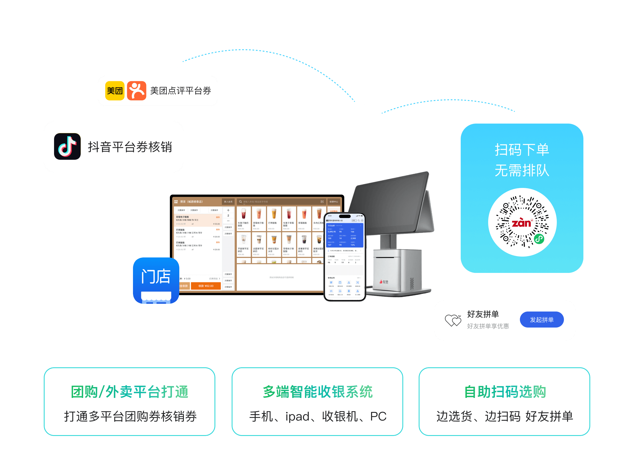 支持美团点评平台券、抖音平台券等核销