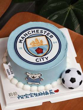 「曼城球迷·足球蛋糕」巧克力糯米糖纸·订制照片·100%动物奶油（附图6寸·提前24小时预订）