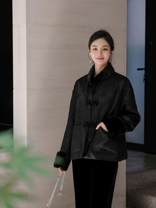 盛唐牡丹|梅兰竹菊冠乐绉配水貂毛棉服 商品图0