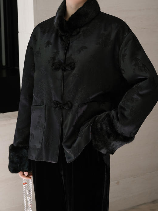 盛唐牡丹|梅兰竹菊冠乐绉配水貂毛棉服 商品图1