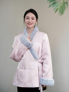 瑕疵|盛唐牡丹|粉色蝶恋花棉服-夹棉[特价品](特殊商品不退不换)
