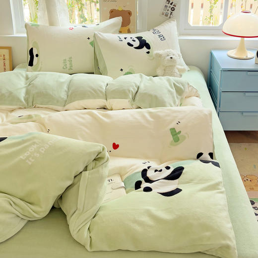 【换季出清】自然醒小清新印花牛奶绒床上四件套冬季加厚双面绒珊瑚绒被套床单三件套4NH166 商品图6