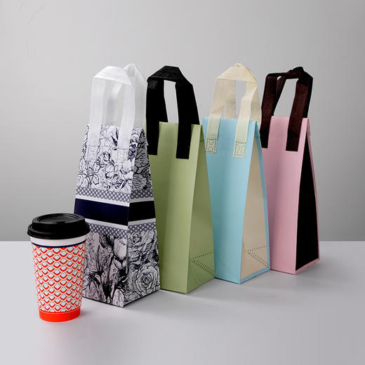 喇叭花一次性奶茶打包袋双杯袋单杯袋奶茶外卖袋饮料无纺布袋50个 商品图2