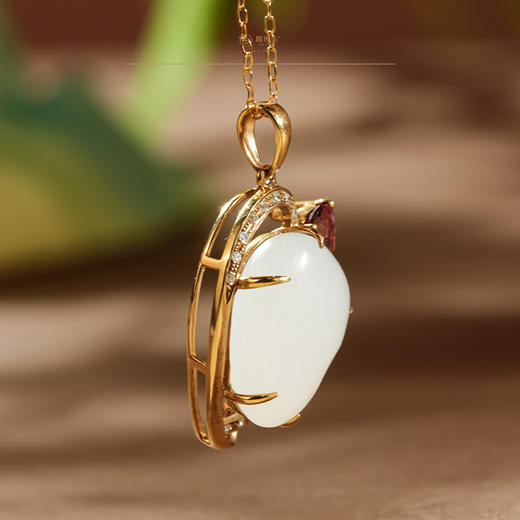 新疆国玉盟世玉和田玉金镶白玉挂件（不配链）【带证书·顺丰物流】 商品图2