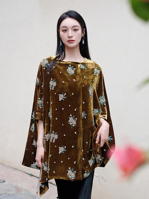 盛唐牡丹| 丝绒串珠绣花披肩外套 商品图0