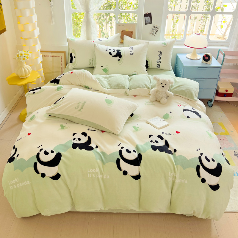 【换季出清】自然醒小清新印花牛奶绒床上四件套冬季加厚双面绒珊瑚绒被套床单三件套4NH166