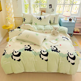 【换季出清】自然醒小清新印花牛奶绒床上四件套冬季加厚双面绒珊瑚绒被套床单三件套4NH166