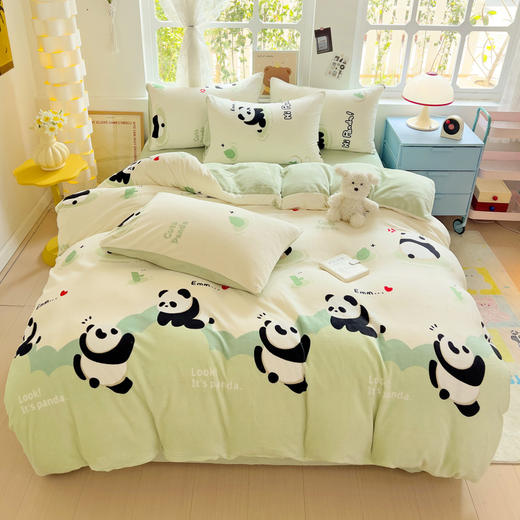 【换季出清】自然醒小清新印花牛奶绒床上四件套冬季加厚双面绒珊瑚绒被套床单三件套4NH166 商品图0