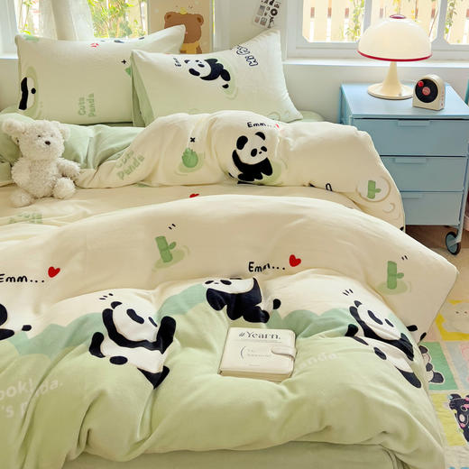 【换季出清】自然醒小清新印花牛奶绒床上四件套冬季加厚双面绒珊瑚绒被套床单三件套4NH166 商品图4