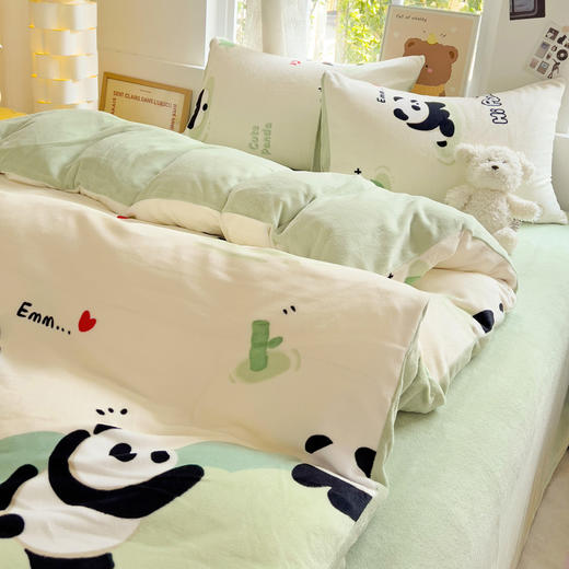 【换季出清】自然醒小清新印花牛奶绒床上四件套冬季加厚双面绒珊瑚绒被套床单三件套4NH166 商品图5