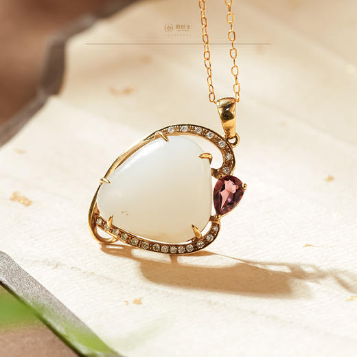 新疆国玉盟世玉和田玉金镶白玉挂件（不配链）【带证书·顺丰物流】 商品图1