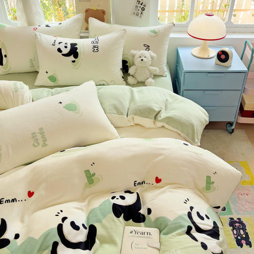 【换季出清】自然醒小清新印花牛奶绒床上四件套冬季加厚双面绒珊瑚绒被套床单三件套4NH166 商品图3