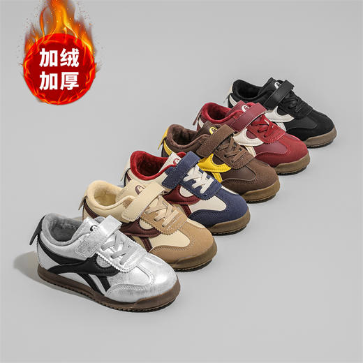【59.9/双起】23-36码儿童软皮休闲鞋新款德训男女童加棉二棉运动鞋板鞋透气软底聚 商品图1
