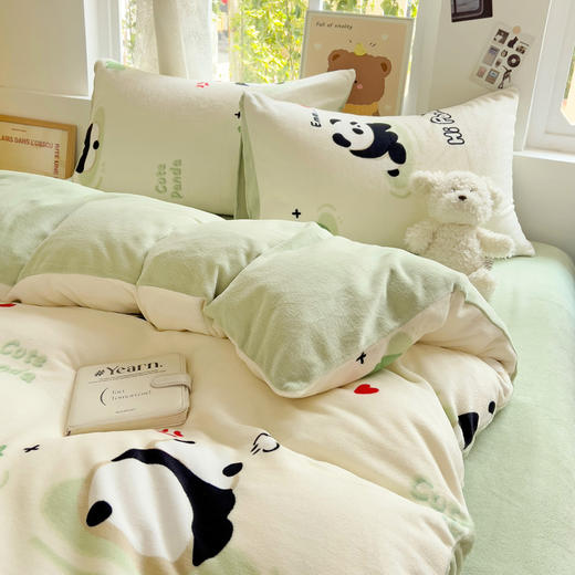 【换季出清】自然醒小清新印花牛奶绒床上四件套冬季加厚双面绒珊瑚绒被套床单三件套4NH166 商品图7