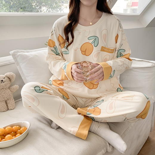 【换季出清】自然醒秘语牛奶丝睡衣女春秋款长袖秋冬季套头可爱卡通家居服套装QH 商品图1