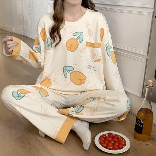 【换季出清】自然醒秘语牛奶丝睡衣女春秋款长袖秋冬季套头可爱卡通家居服套装QH 商品图5