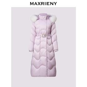 玛克门店发货：连帽收腰羽绒服大毛领(货号:MF85DC754)