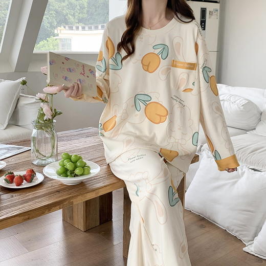 【换季出清】自然醒秘语牛奶丝睡衣女春秋款长袖秋冬季套头可爱卡通家居服套装QH 商品图8