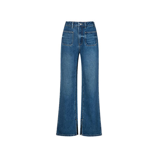 （小眠专属）HeyDress复古双口袋牛仔裤女秋冬宽松高腰阔腿微喇裤深蓝色裤子 商品图4