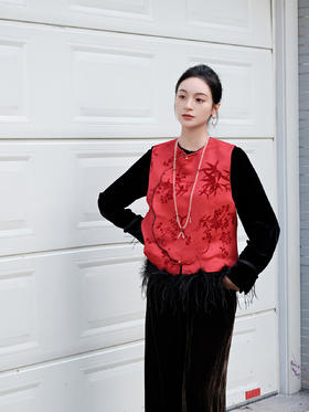 盛唐牡丹|梅兰竹菊漳缎配鸵鸟毛马甲