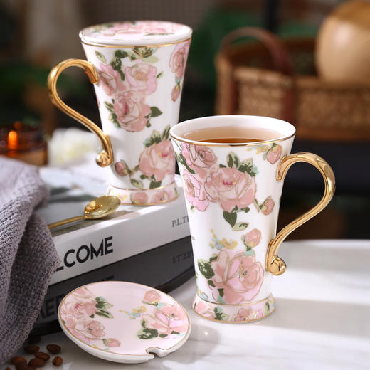 B-NX-14 诺轩 野玫瑰高脚马克杯 （双杯+双碟装） 商品图1