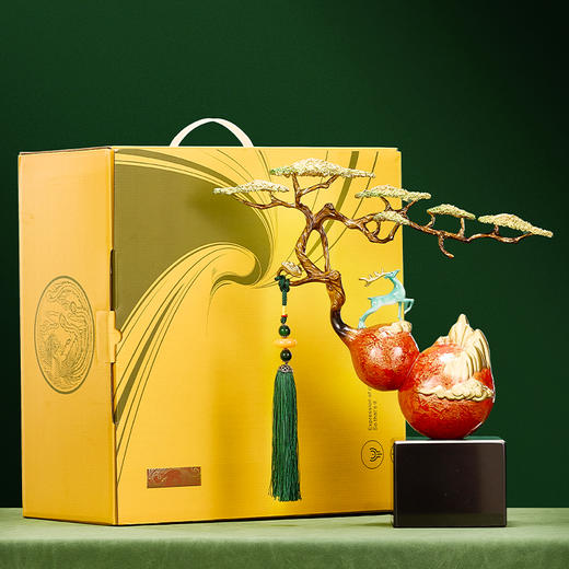 E-QK-BJ1326 C 福来禄来（纯铜大漆）铜葫芦鹿摆件小号 商品图2