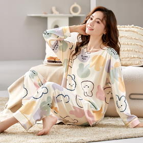 【换季出清】自然醒花辰针织棉睡衣女春秋季长袖休闲宽松大码秋冬可外穿家居服套装QH