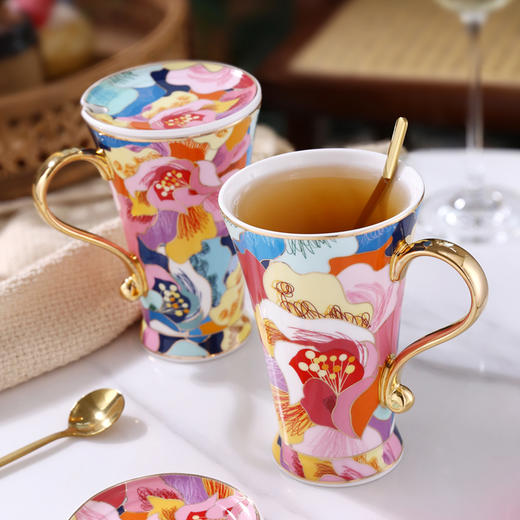 B-NX-13 诺轩 炫丽牡丹高脚马克杯 （双杯+双碟装） 商品图4