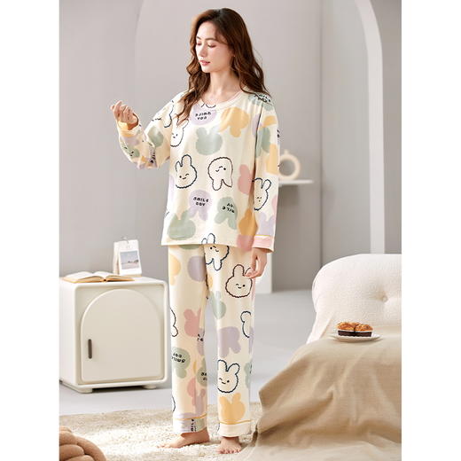 【换季出清】自然醒花辰针织棉睡衣女春秋季长袖休闲宽松大码秋冬可外穿家居服套装QH 商品图7