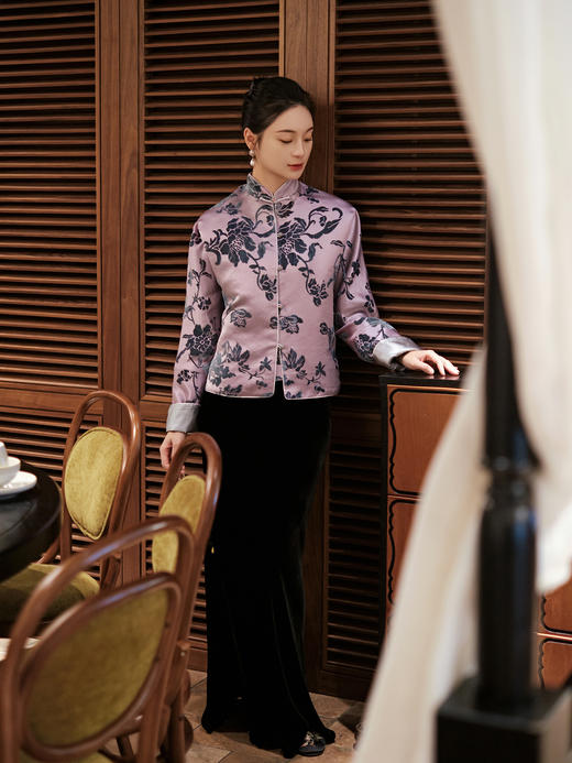 盛唐牡丹|凤信紫富贵牡丹漳缎外套-钉珠款 商品图4