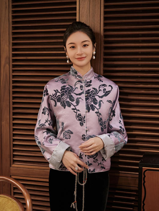 盛唐牡丹|凤信紫富贵牡丹漳缎外套-钉珠款 商品图1