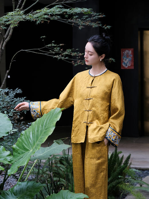 盛唐婧|香云纱金龟缎对襟夹棉外套 商品图7