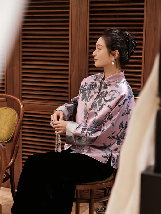 盛唐牡丹|凤信紫富贵牡丹漳缎外套-钉珠款 商品图6