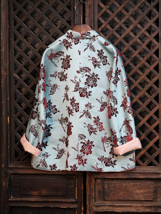 盛唐牡丹|湖水蓝底色漳缎蝶恋花外套 商品图5